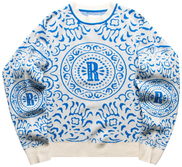 Rhude Knit Tile Crewneck CremeBlue