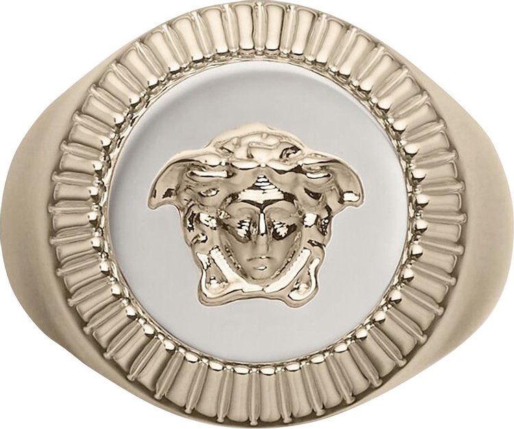 Versace Medusa Guilloche Signet Ring 'Palladium/Light Gold'