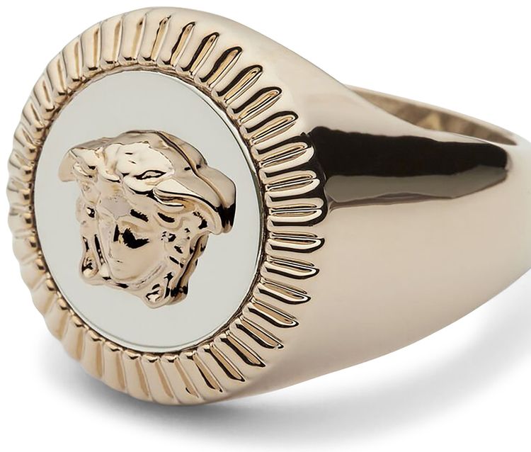Versace Medusa Guilloche Signet Ring PalladiumLight Gold