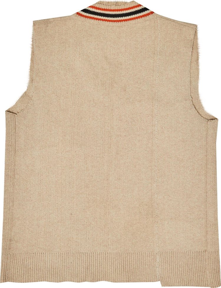 Raf Simons Oversized Destroyed Knitted V Neck Vest Sand