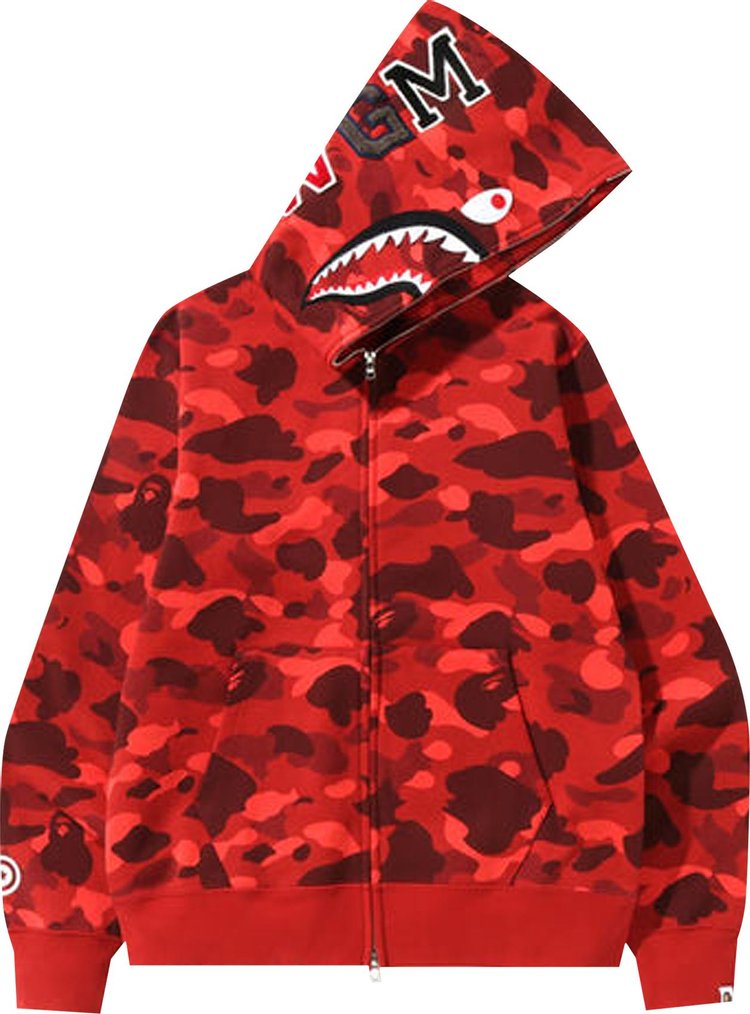 Bape hoodie red camo shark full zip on Mercari