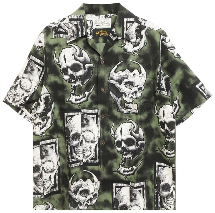 Wacko Maria 56 Tattoo Studio Short-Sleeve Hawaiian Shirt 'Olive'