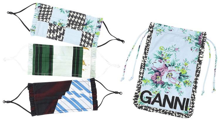 GANNI Printed Cotton Mask Heather