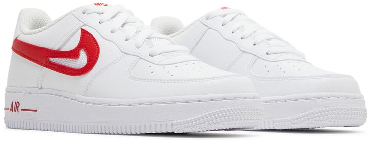 Nike Air Force 1 GS Cut Out Swoosh   White University Red