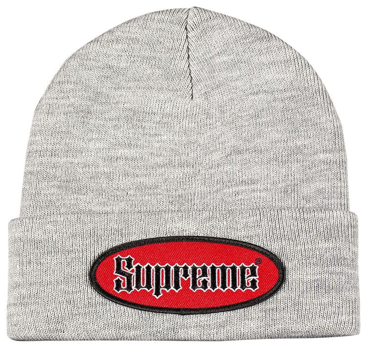 Supreme Oval Patch Beanie Heather Grey