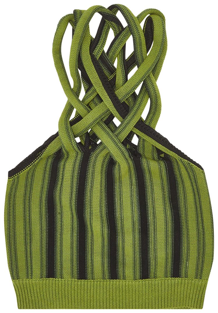 YProject Braided Neck Knit Top GreenBlack