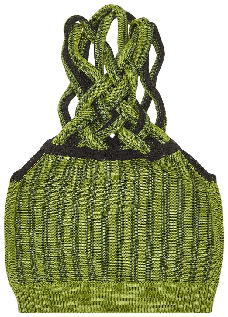 YProject Braided Neck Knit Top GreenBlack