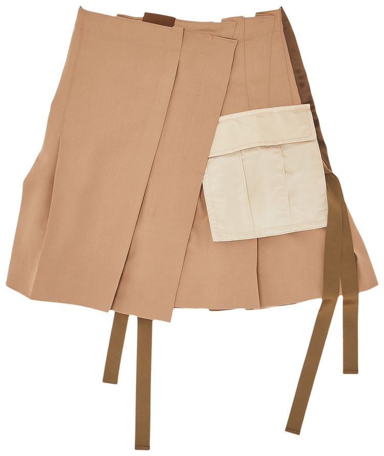 Sacai Twill Assymetric Pleated Mini Skirt Beige