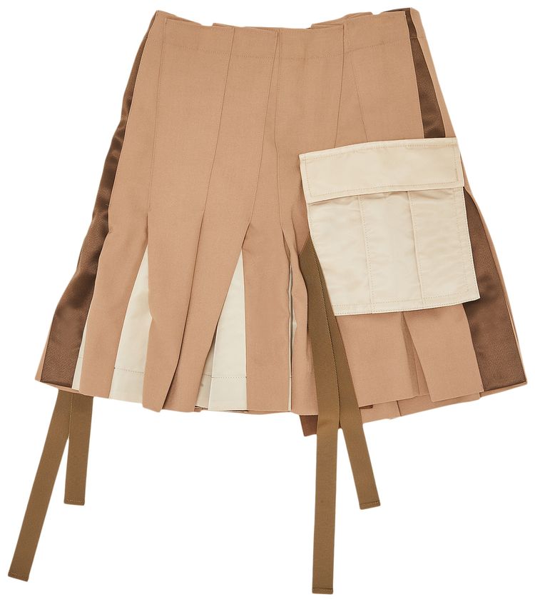 Sacai Twill Assymetric Pleated Mini Skirt Beige