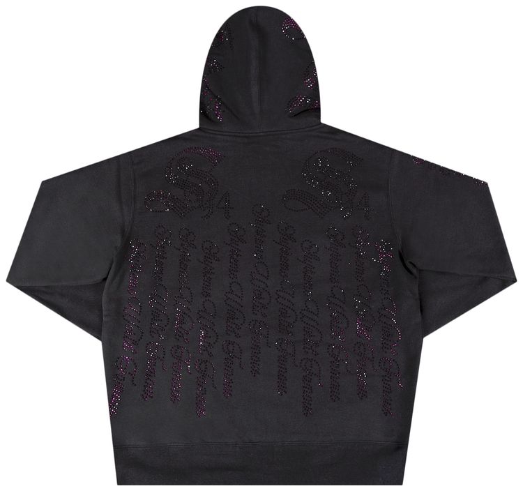Supreme Rhinestone Zip Up Hooded Sweatshirt Black
