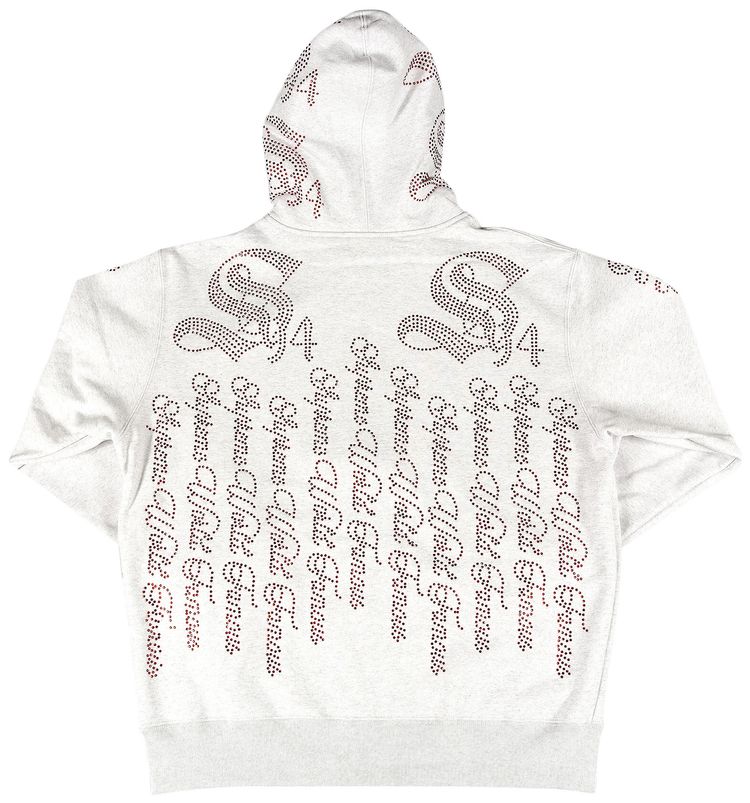 Supreme Rhinestone Zip Up Hooded Sweatshirt Ash Grey