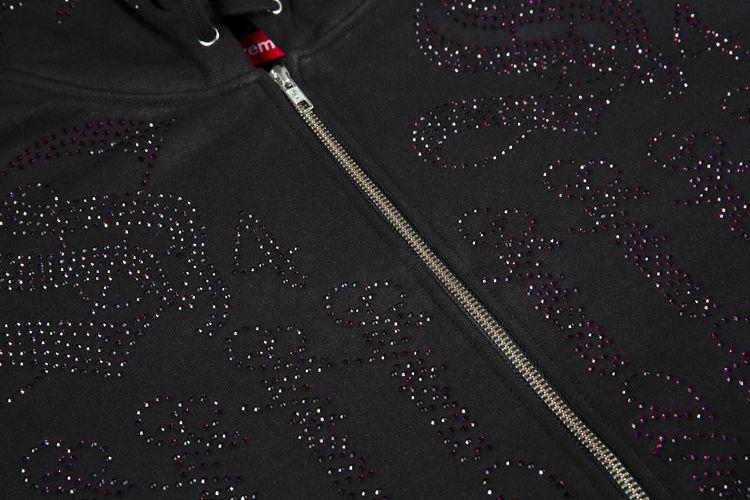 Supreme Rhinestone Zip Up Hooded Sweatshirt Black