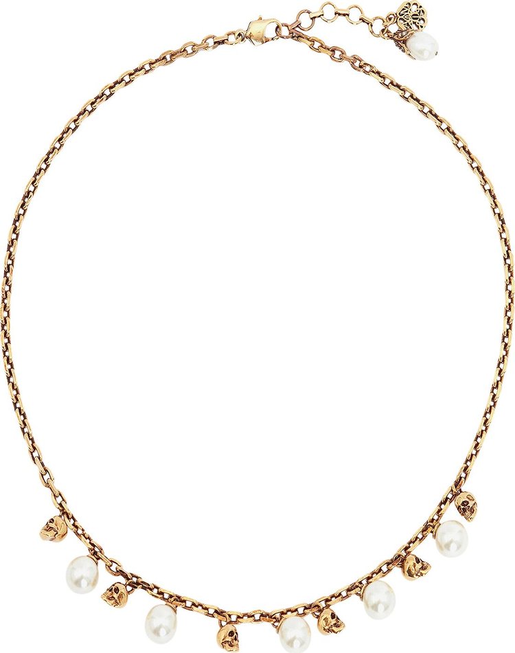 Buy Alexander McQueen Pearly Skull Necklace 'Antique Gold ...