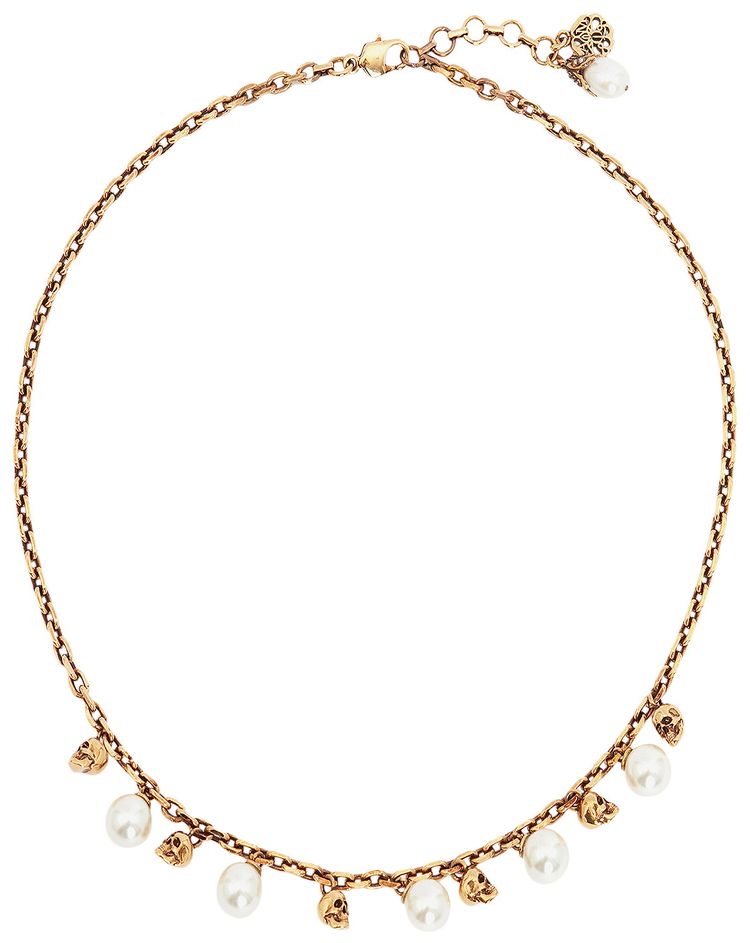 Alexander McQueen Pearly Skull Necklace Antique Gold