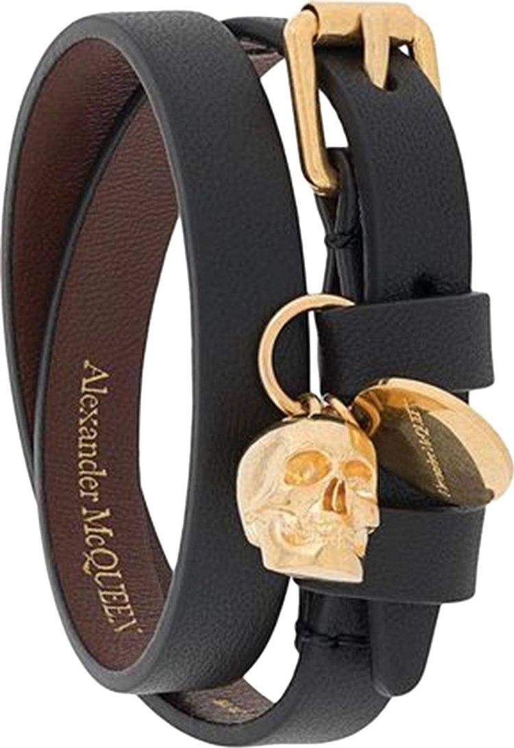 Alexander McQueen Leather Wrap Skull Bracelet 'Black'