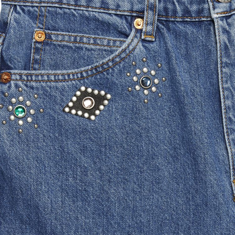 REDONE 70s Straight Jeans Jeweled Stoned Indigo