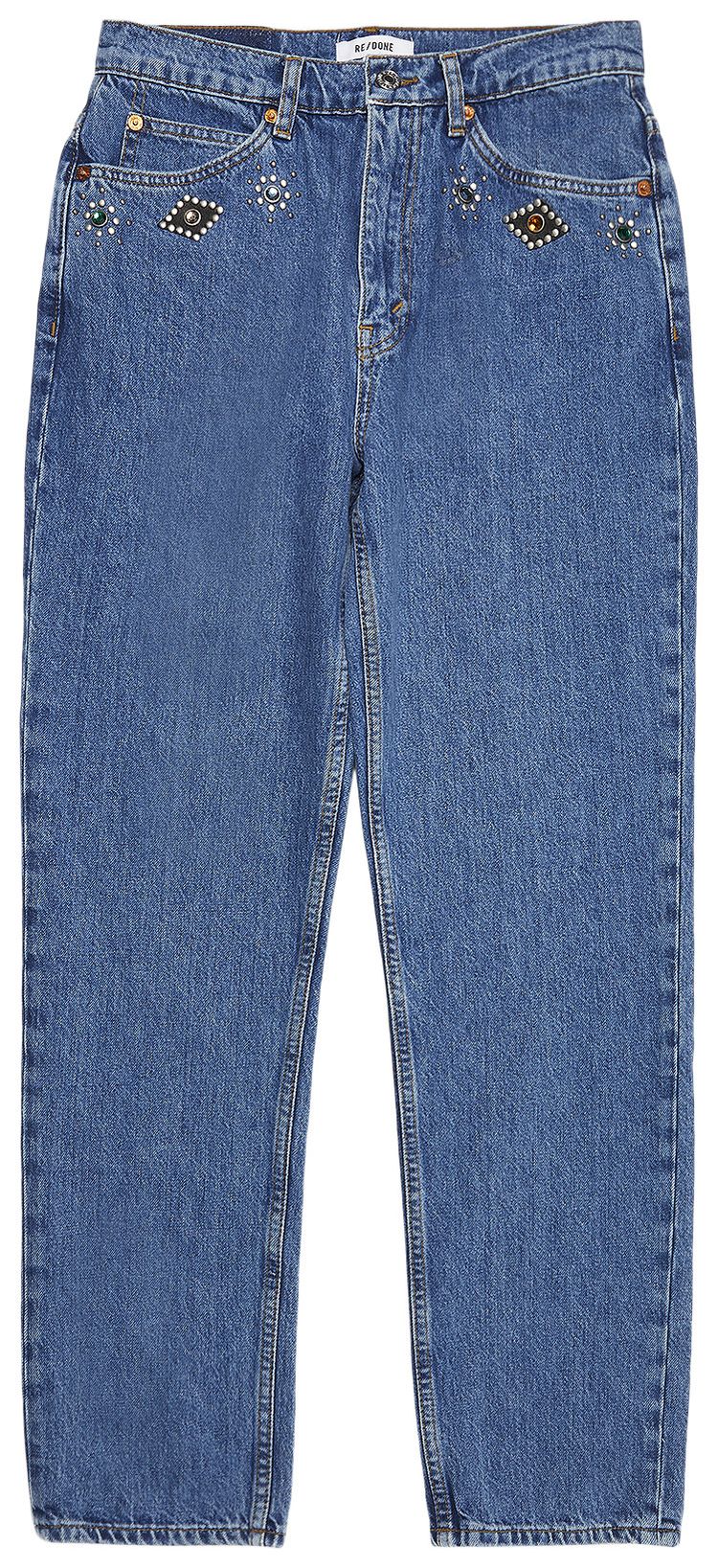 REDONE 70s Straight Jeans Jeweled Stoned Indigo