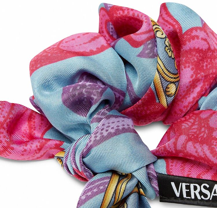 Versace Silk Twill Acid Bouquet Print Hair Accessory Cornflower