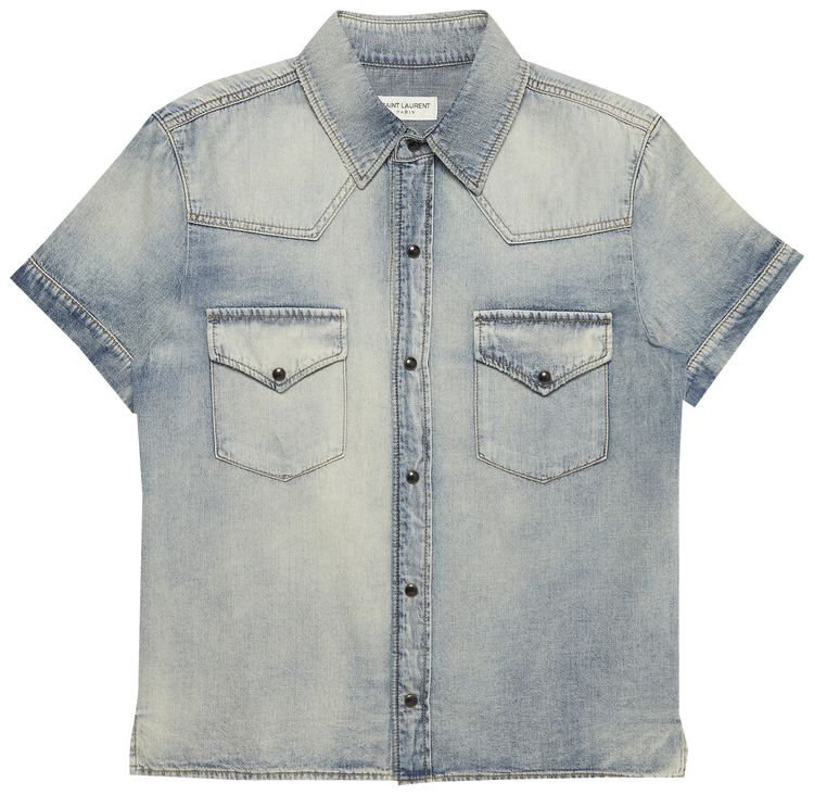 Saint Laurent Short Sleeve Boxy Shirt Soft SandBlue