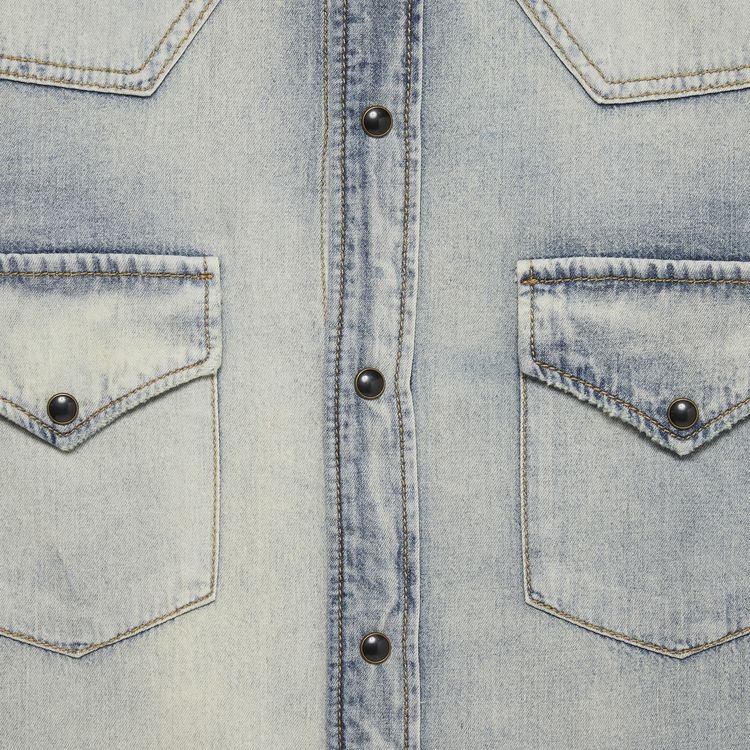 Saint Laurent Short Sleeve Boxy Shirt Soft SandBlue