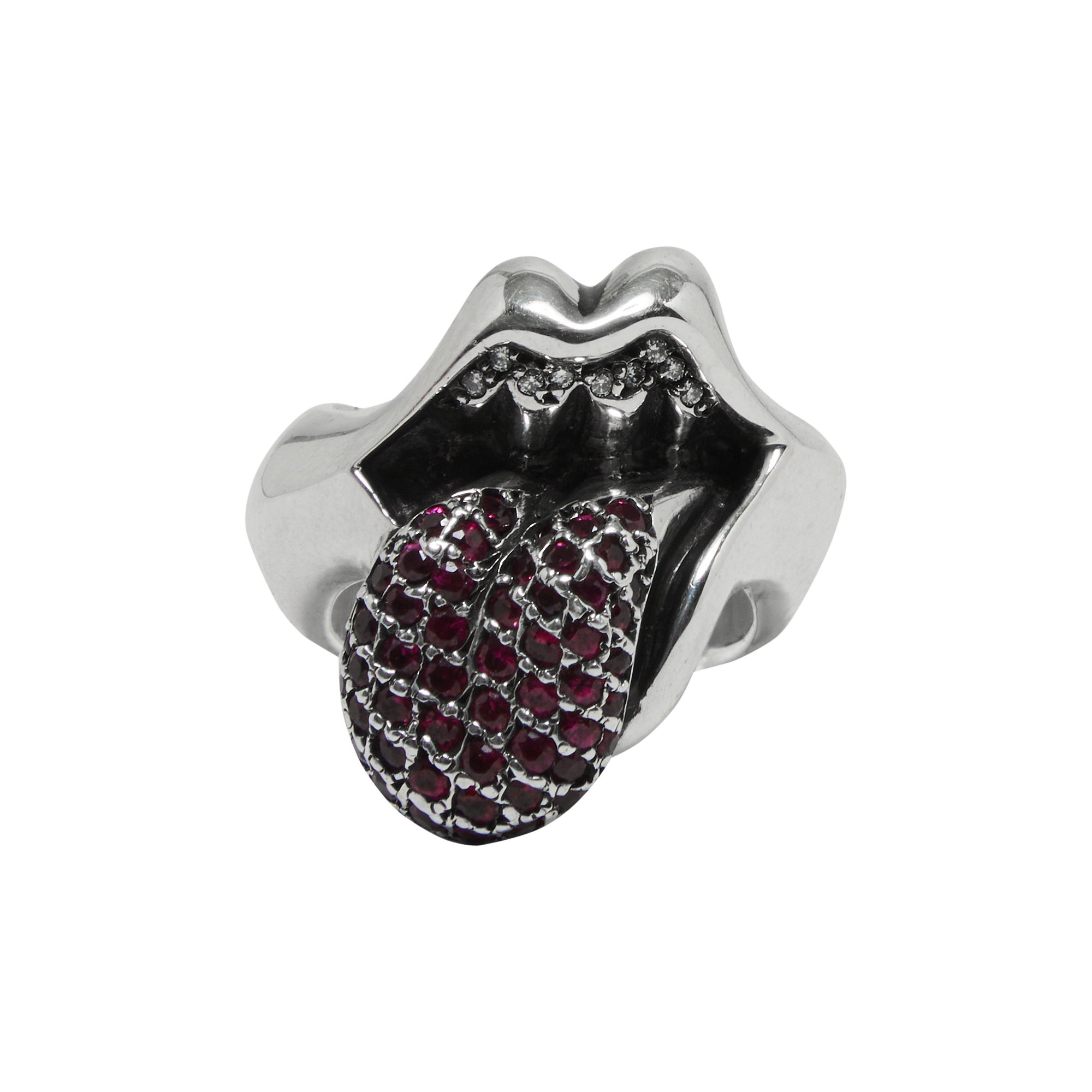 Buy Chrome Hearts Diamond Studded Rolling Stones Ring 'Silver 