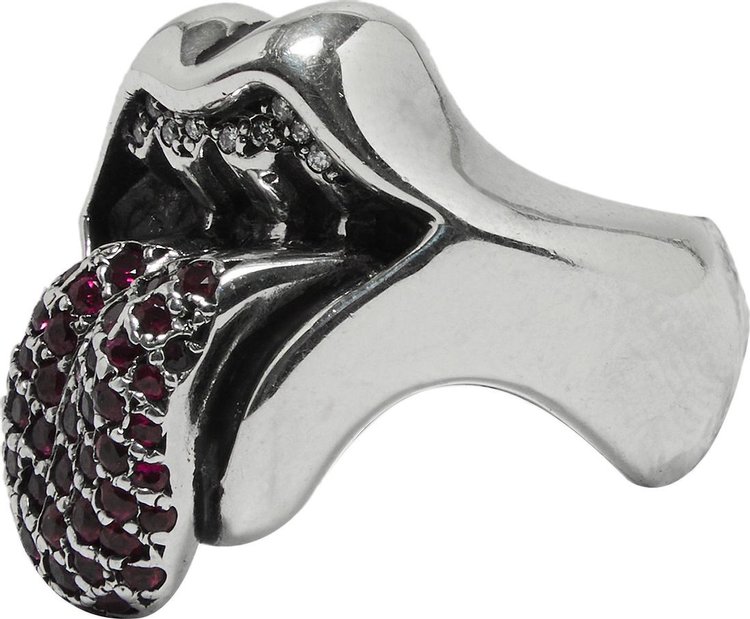 Chrome Hearts Diamond Studded Rolling Stones Ring Silver