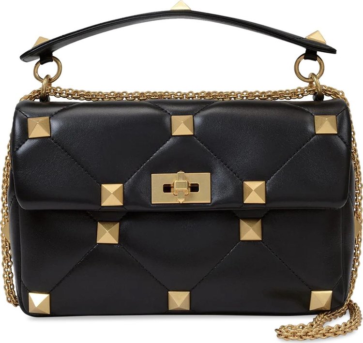 Valentino Roman Stud Large Shoulder Bag Black