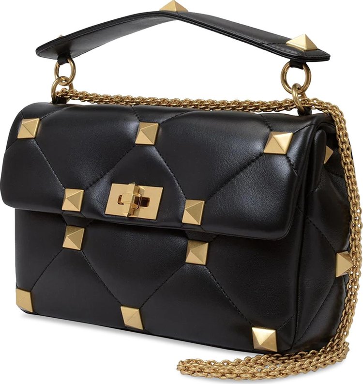 Valentino Roman Stud Large Shoulder Bag Black