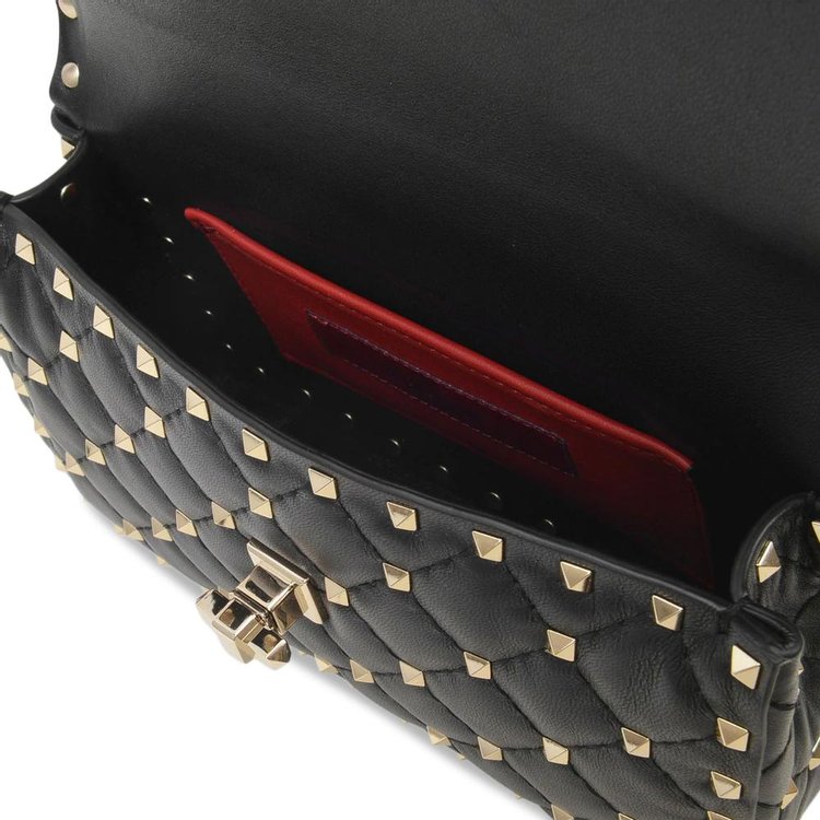 Valentino Rockstud Spike Foldover Shoulder Bag Black