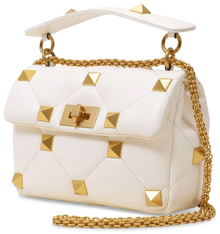 Valentino Roman Stud Medium Shoulder Bag White