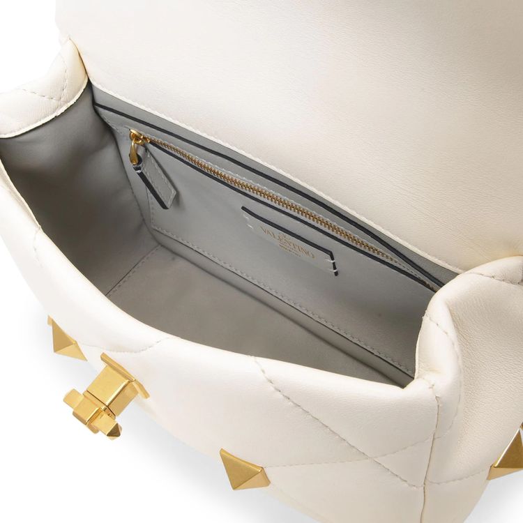 Valentino Roman Stud Medium Shoulder Bag White