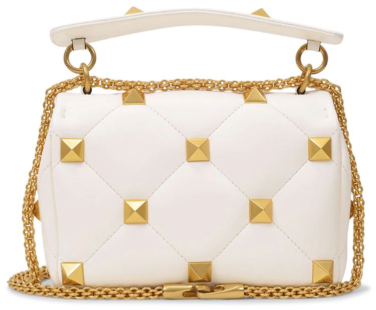 Valentino Roman Stud Medium Shoulder Bag White