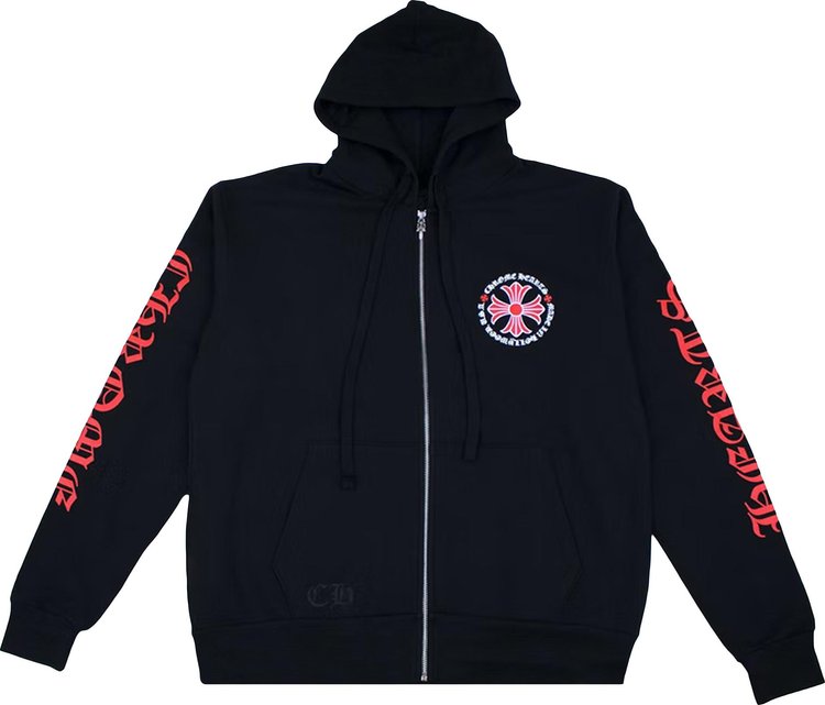 Chrome Hearts Made In Hollywood Plus Cross Zip Up Hoodie 'Black/Red'