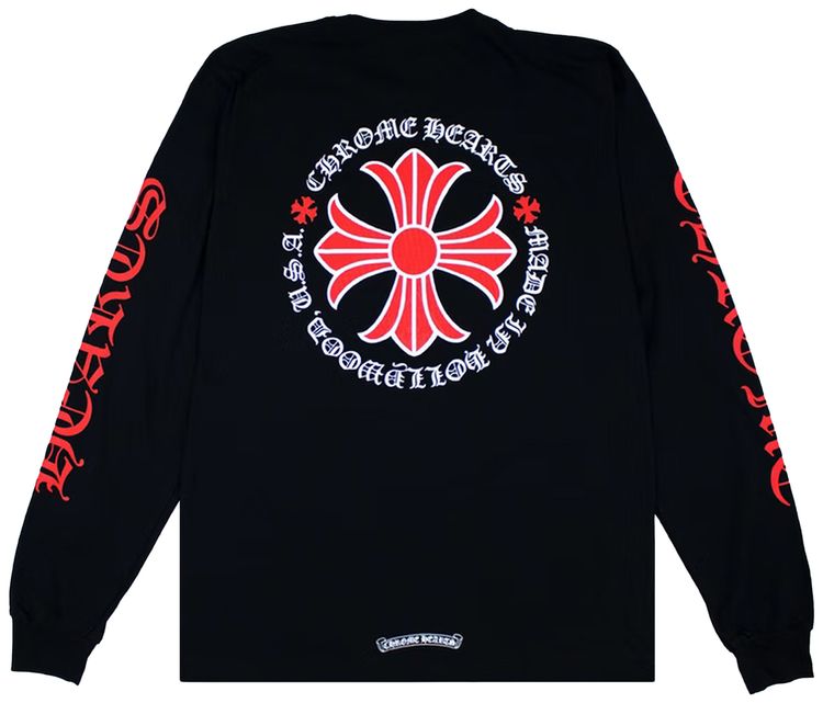 Chrome Hearts Made In Hollywood Plus Cross Long Sleeve T Shirt BlackRed