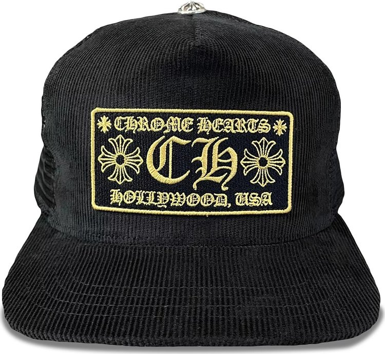 Chrome Hearts Hollywood Corduroy Trucker Hat 'Black/Gold'