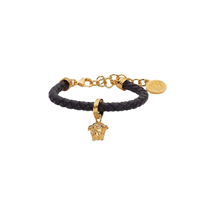 Versace Braided Leather Charm Bracelet Black