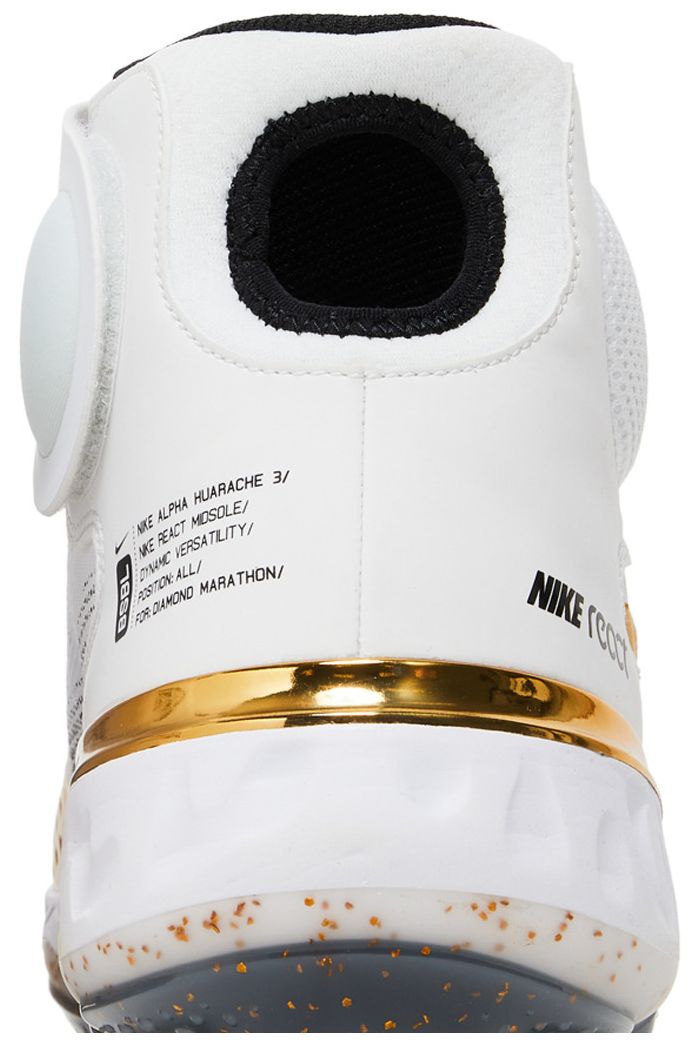 Nike Alpha Huarache Elite 3 Mid White Metallic Gold