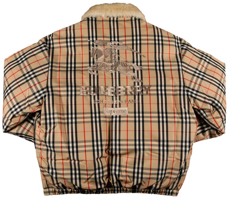 Supreme x Burberry Shearling Collar Down Puffer Jacket In Beige