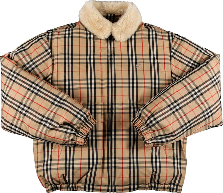 Supreme x Burberry Shearling Collar Down Puffer Jacket In Beige
