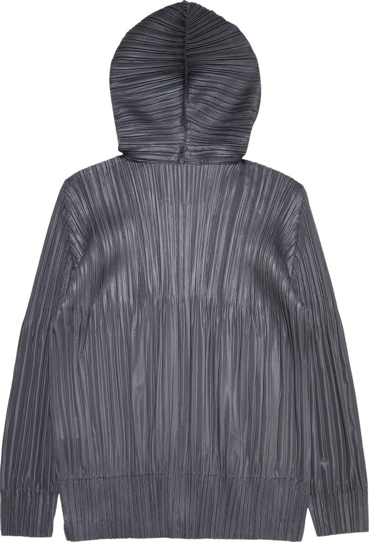 Pleats Please Issey Miyake Pleated Zip Up Hooded Blouson Grey