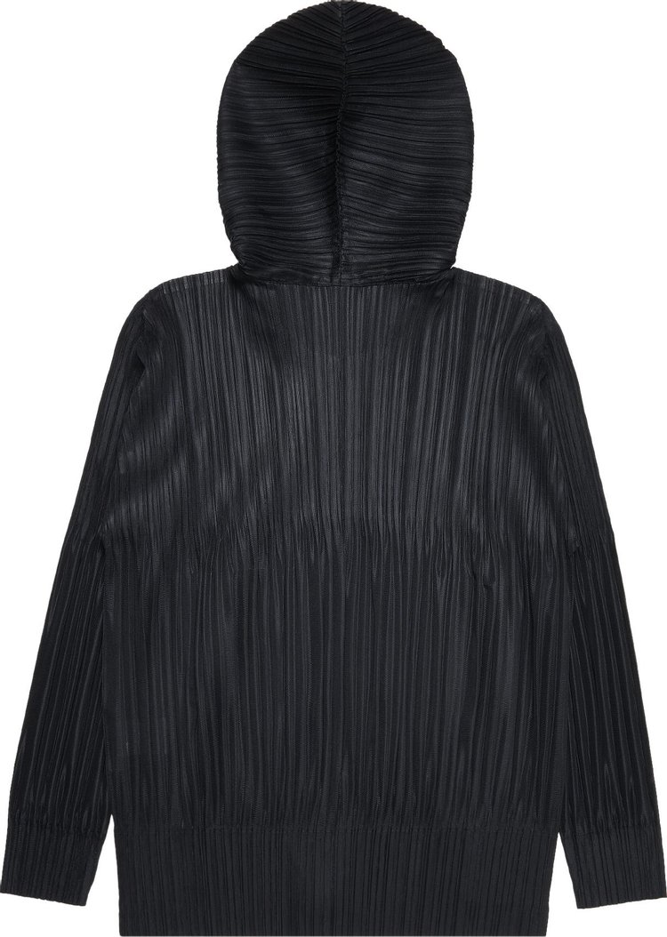 Pleats Please Issey Miyake Pleated Zip Up Hooded Blouson Black