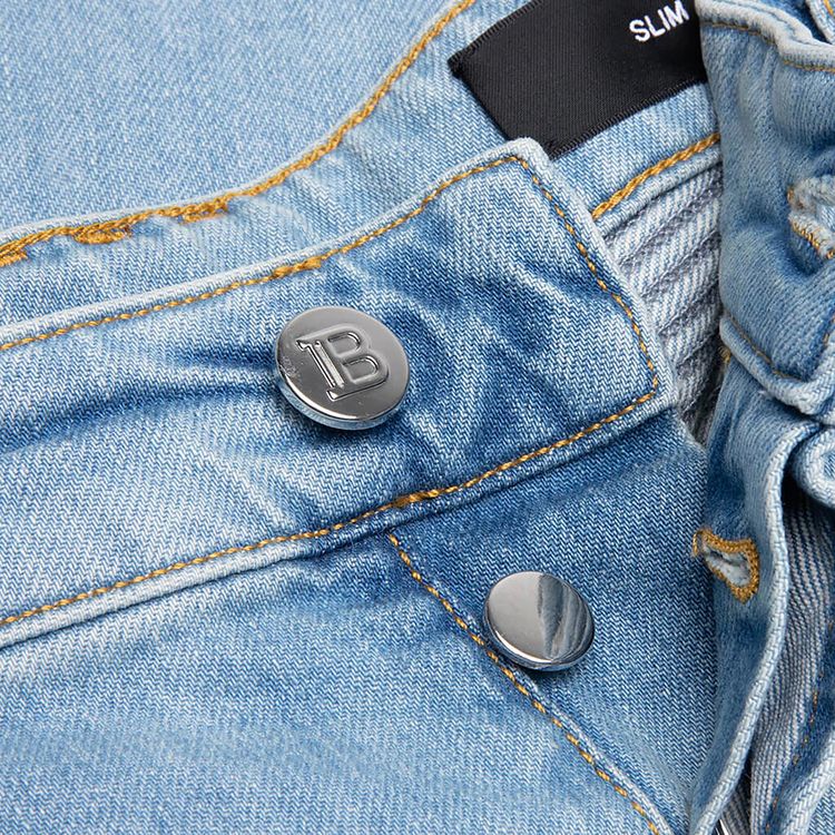Balmain Ribbed Slim Multi Cuts Jeans Bleu Jean Clair