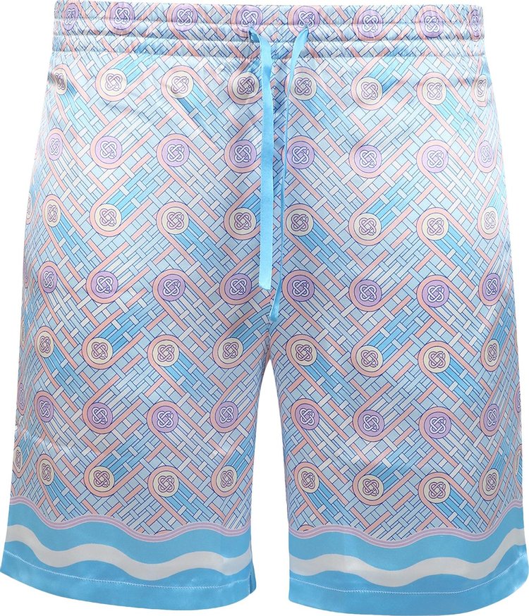 Casablanca Silk Shorts With Drawstrings 'Blue Ping Pong Monogram'