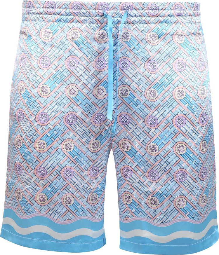 Casablanca Silk Shorts With Drawstrings Blue Ping Pong Monogram