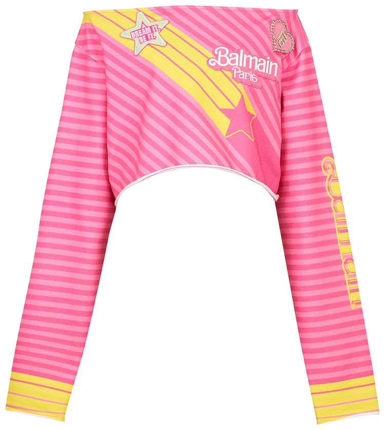 Balmain x Barbie Off Shoulder Cropped Top Pink