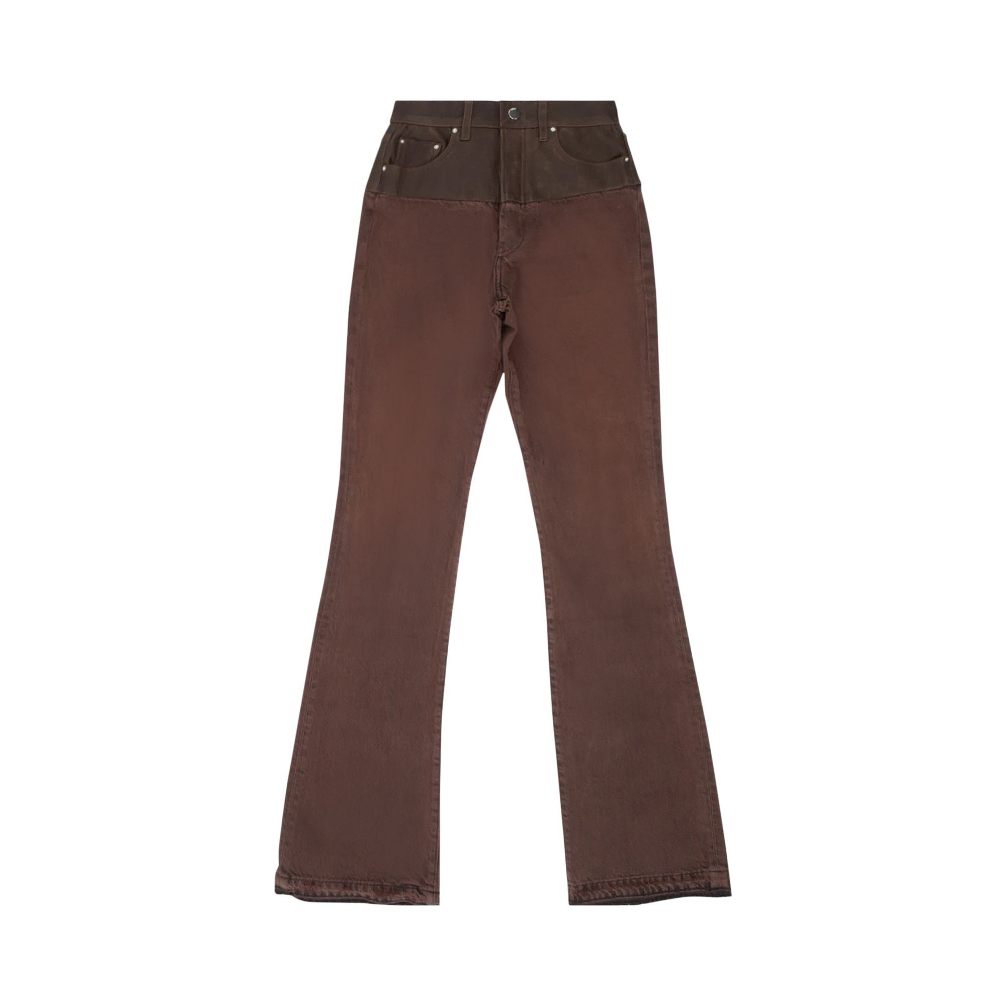 パンツ 26 AMIRI HYBRID BOOTLEG W/LEATHER Amiri Hybrid Bootleg Leather And Denim Pant Brown | ModeSens