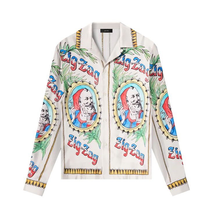 Amiri Zig Zag Long Sleeve Bowling Shirt Alabaster