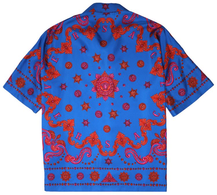 Versace Barocco Western Silk Twill Shirt Light BluePrint