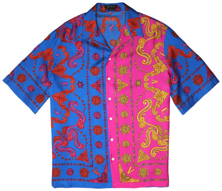 Versace Barocco Western Silk Twill Shirt Light BluePrint