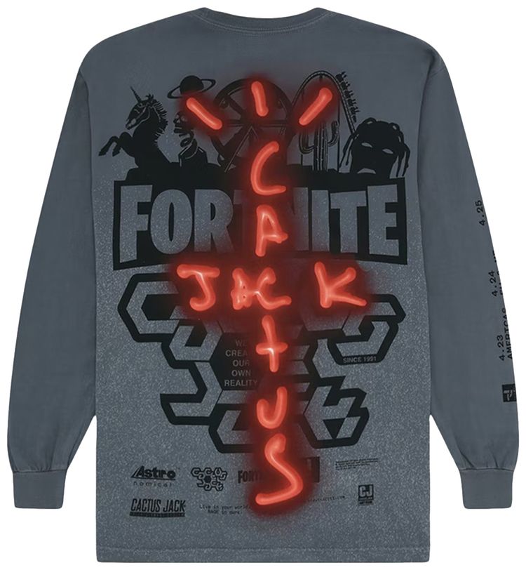 Cactus Jack by Travis Scott Back Bling Long Sleeve T Shirt Grey